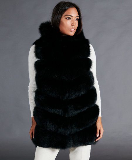 Smanicato in pelliccia di volpe con cappuccio • colore nero