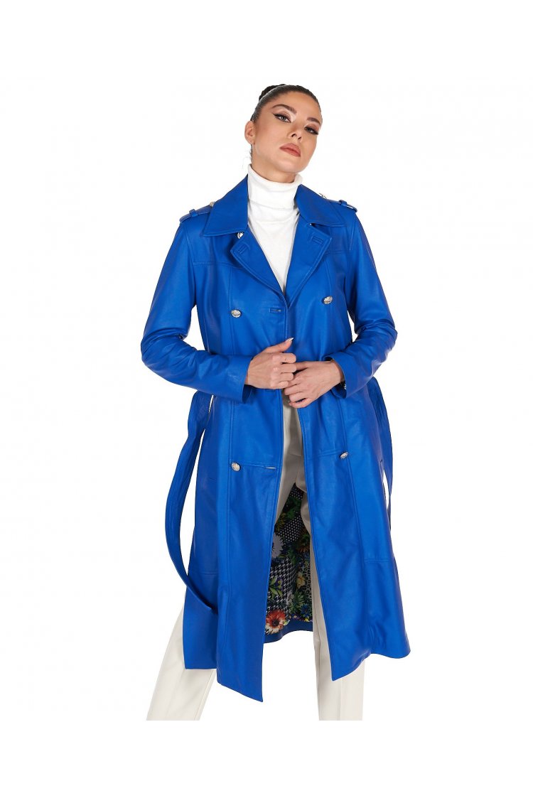 Cappotto in pelle bluette...