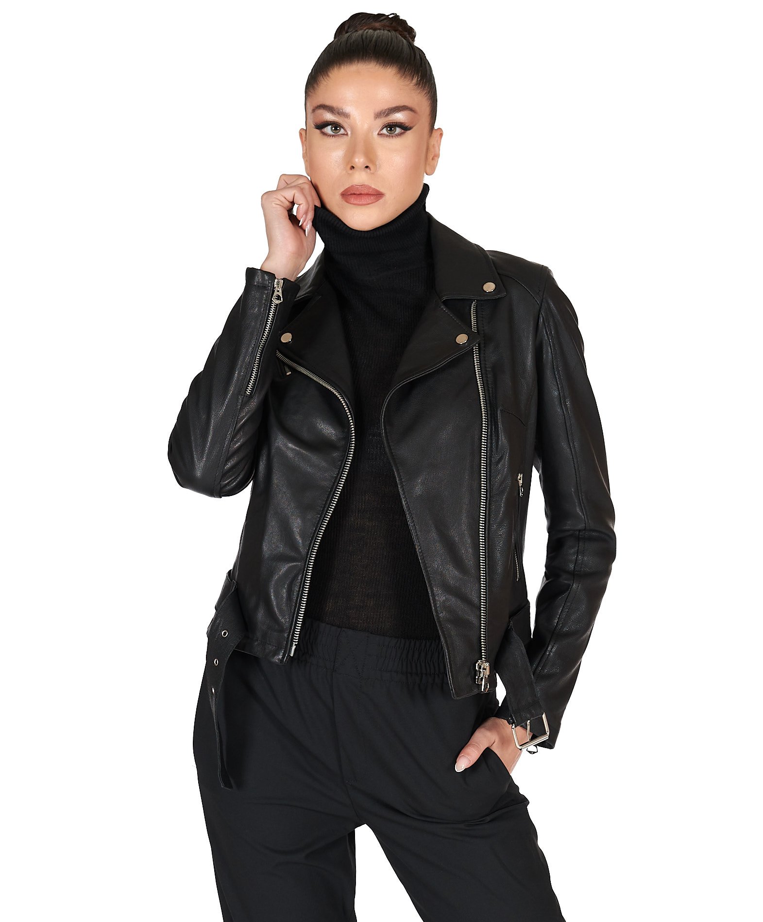 Chiodo pelle nero donna shop