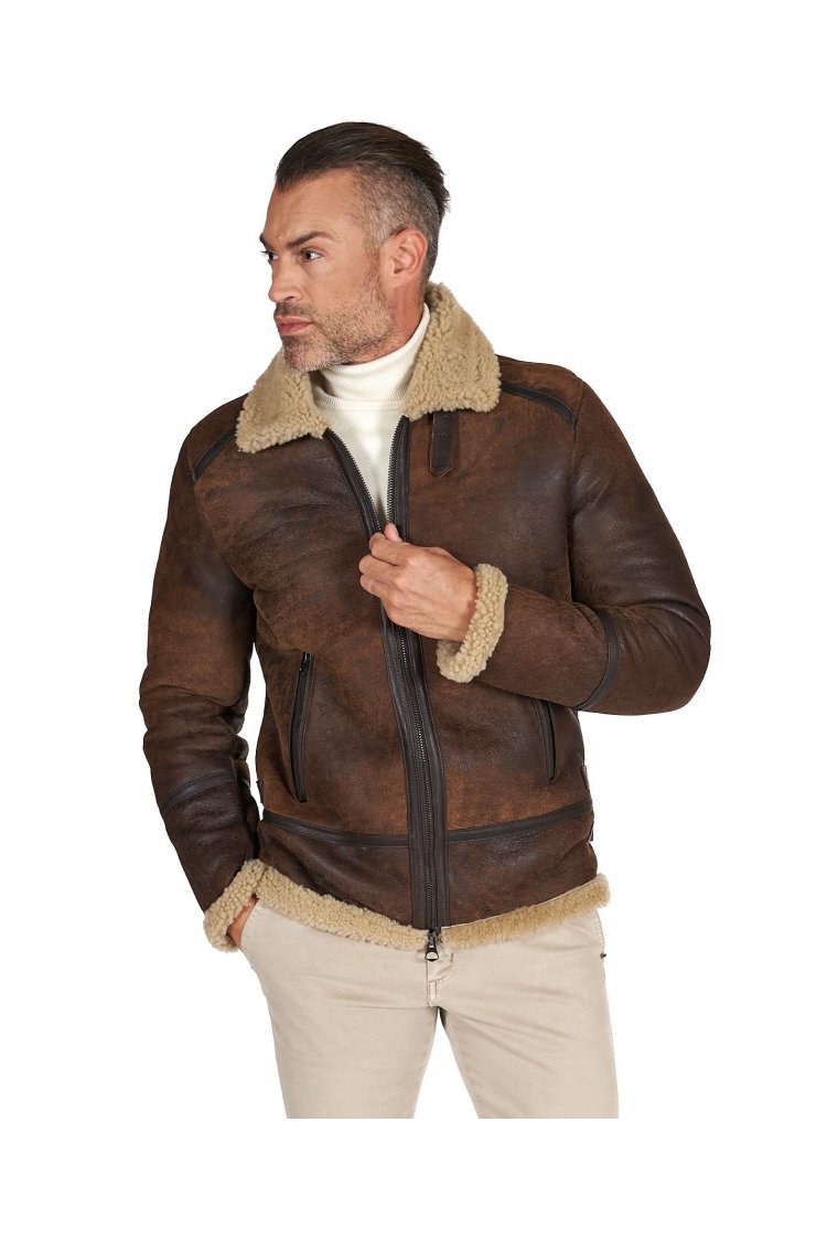 Montone Shearling testa di moro uomo collo camicia con fibbia