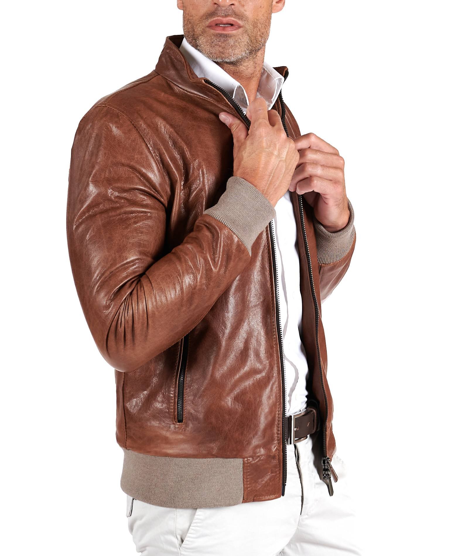 Bomber Vintage in Pelle Cuoio da Uomo