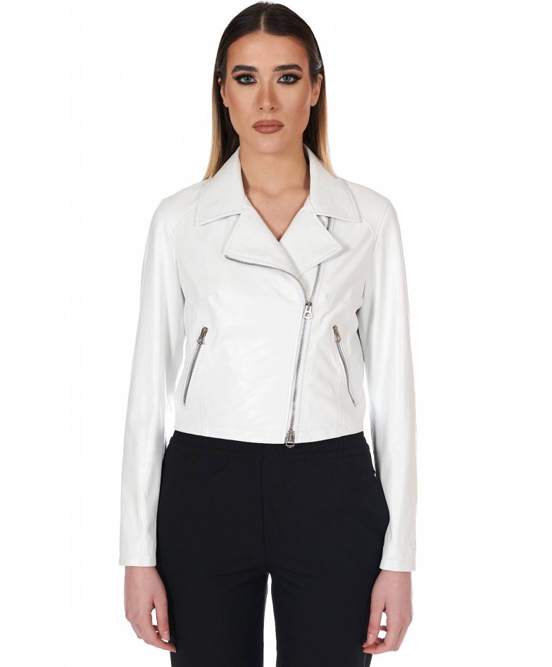 Alice Giacca corta in pelle naturale bianco effetto coccodrillo