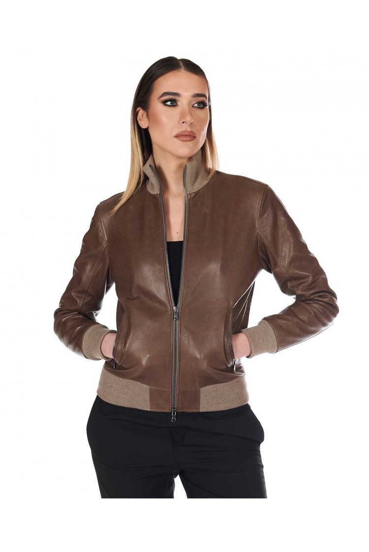 Bomber in pelle color fango...