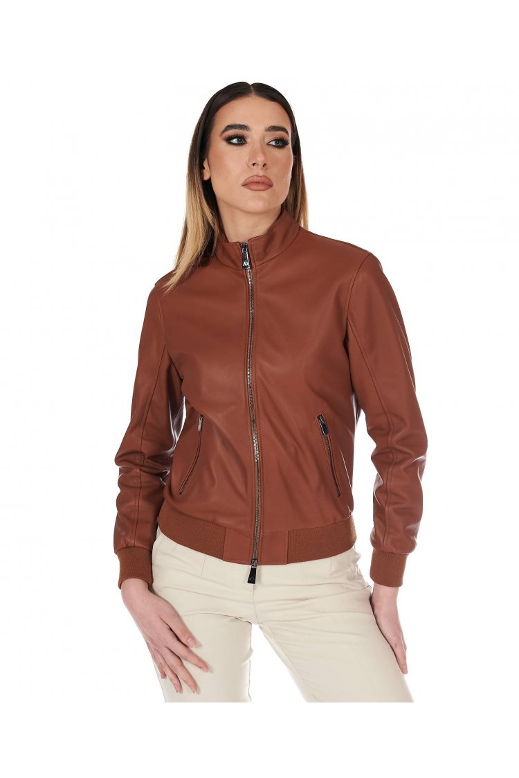 Bomber in pelle color cuoio...