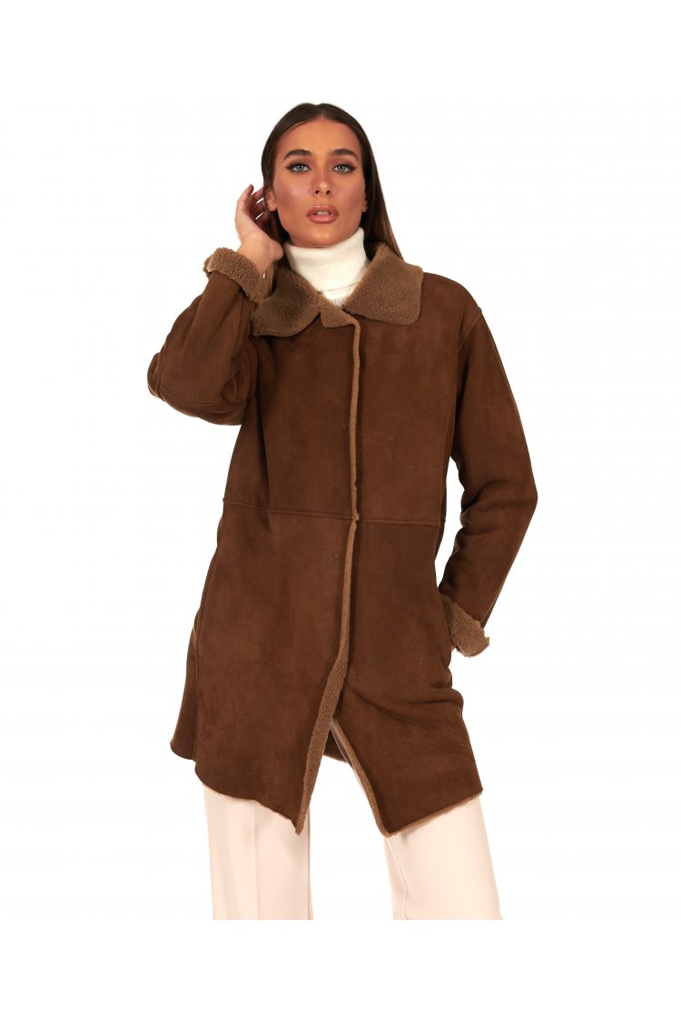 Cappottino in montone colore marrone colletto camicia