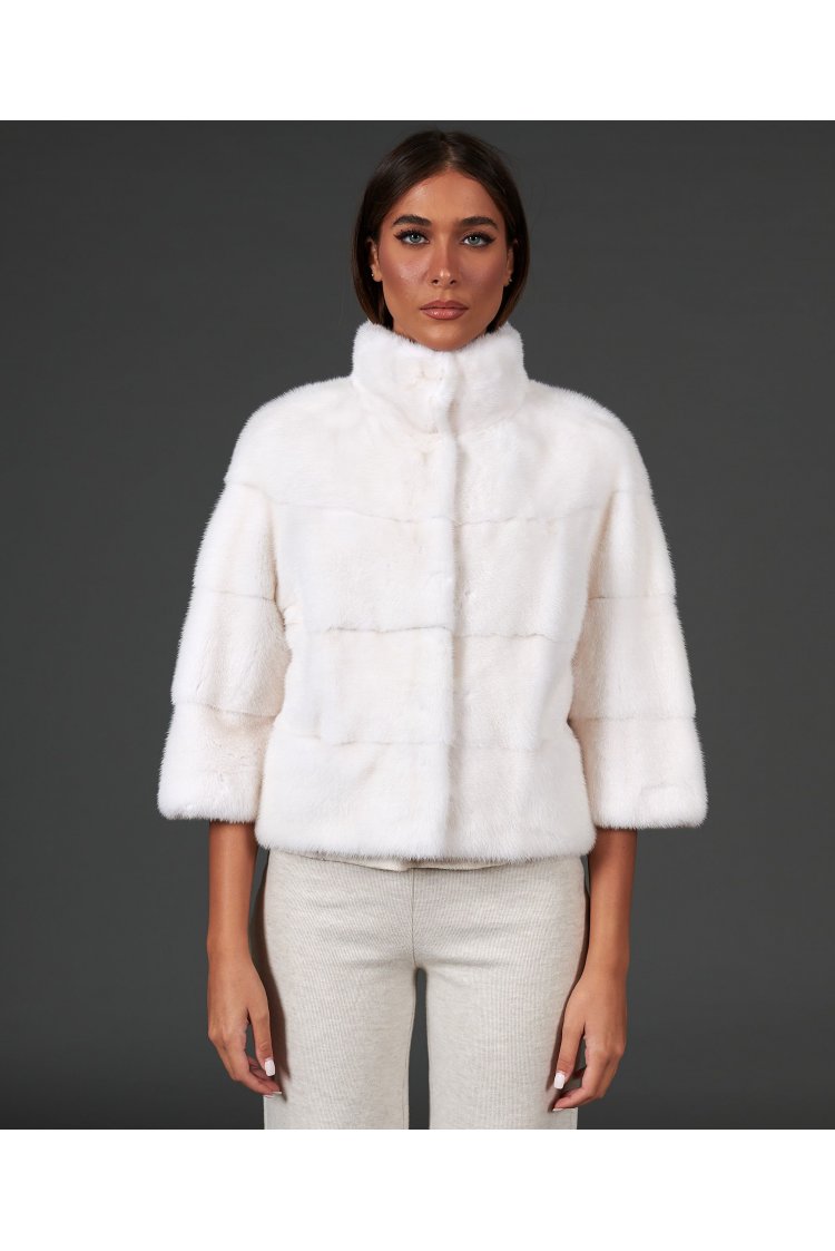 Giacca in pelliccia di visone collo anello • colore bianco