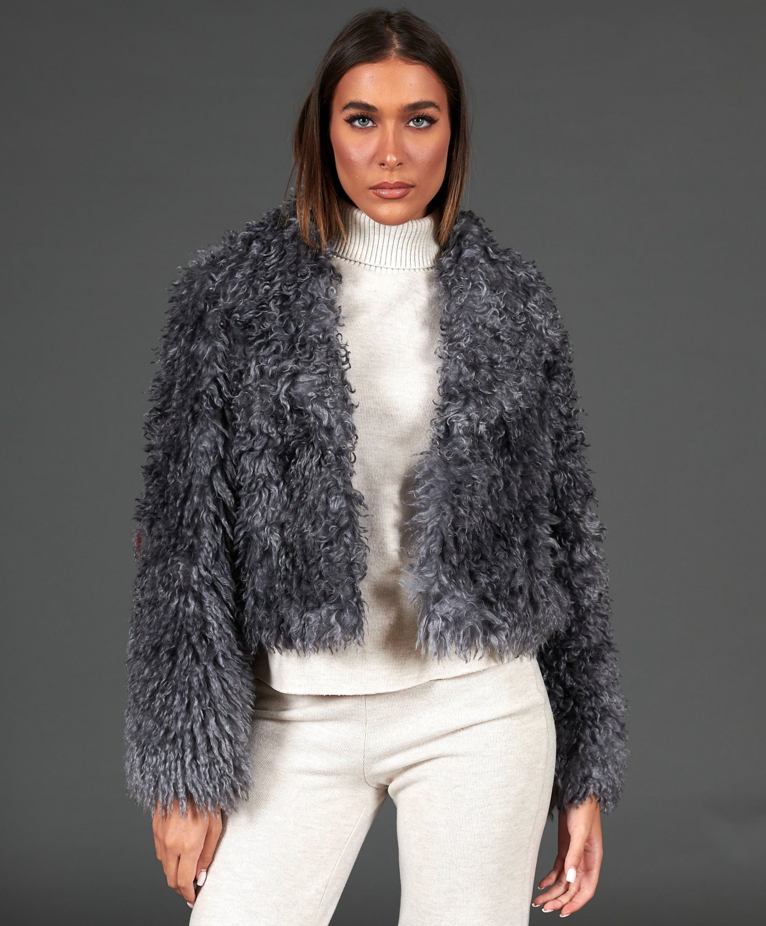 Giacca pelliccia grigia deals