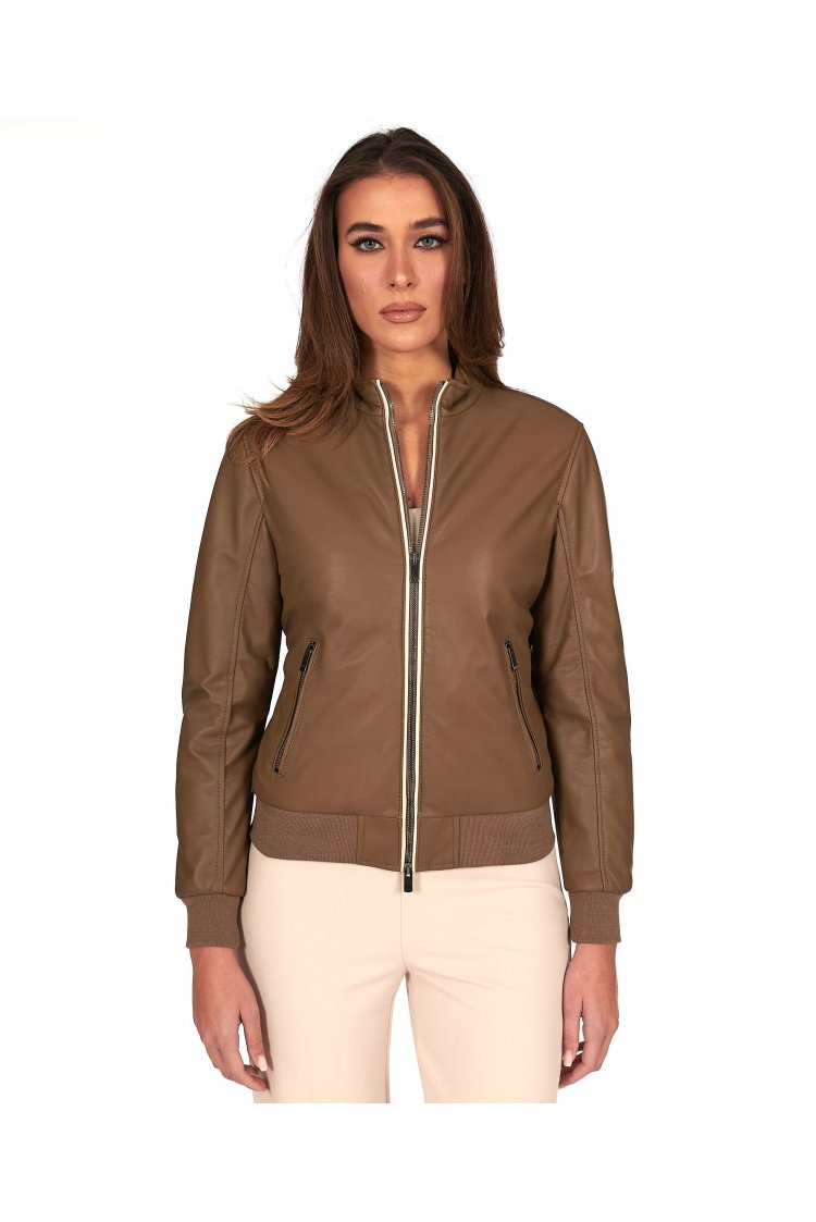 Bomber in pelle color fango...