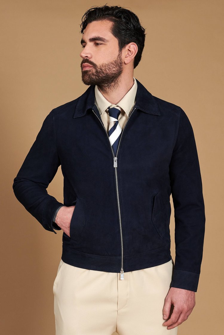 Giacca in camoscio blu...