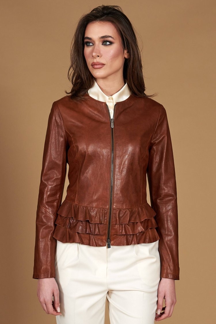 Giacca in pelle cuoio con...