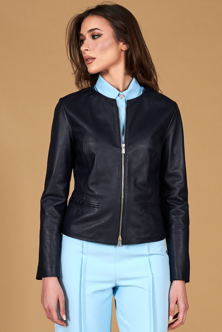 Giacca in pelle blu...
