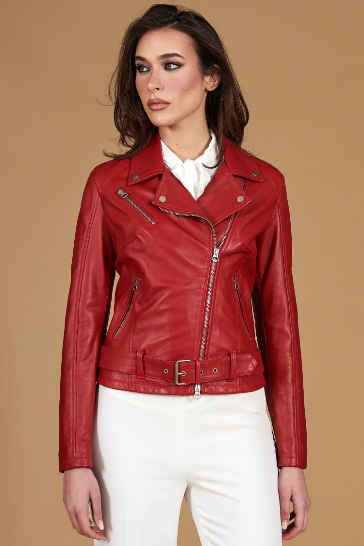 Chiodo in pelle rossa con...
