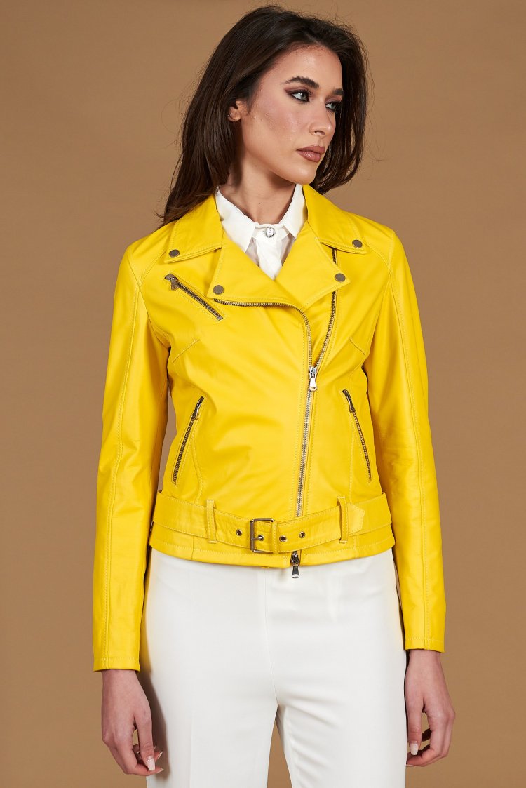 Chiodo in pelle giallo con...