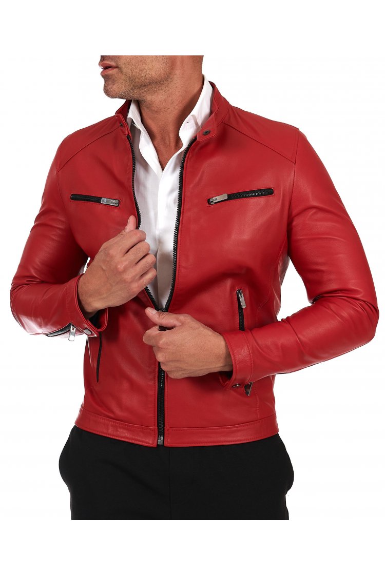 Giacca in pelle rossa nappa...