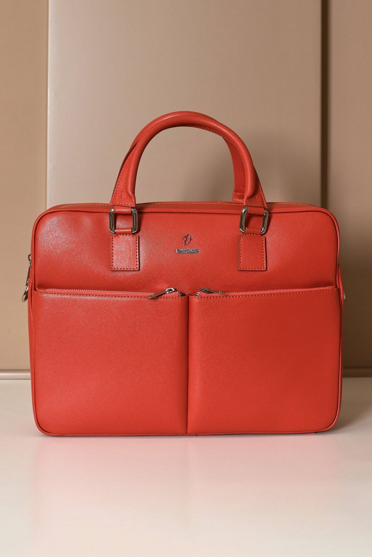 Borsa Ventiquattrore in pelle di vitello arancione saffiano doppia tasca