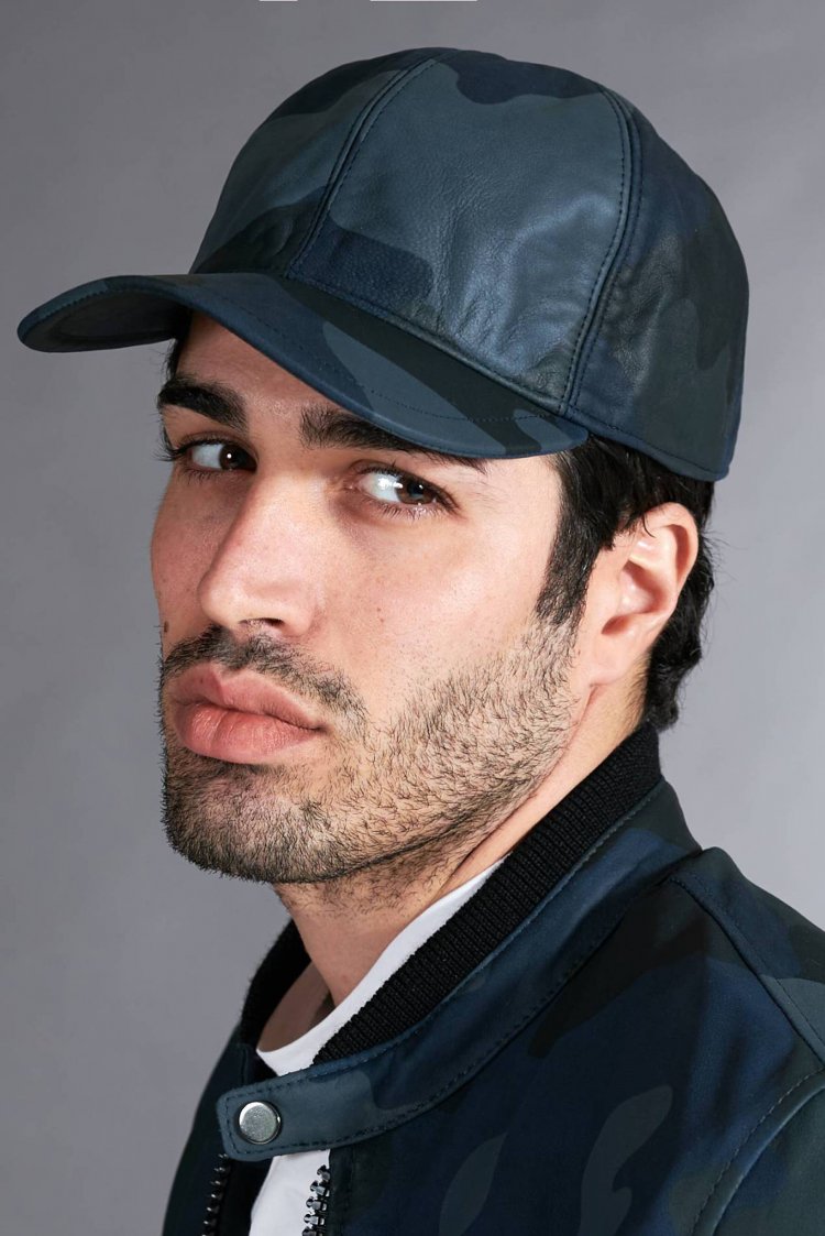 Cappello baseball in pelle blu mimetico unisex berretto strappo regolabile