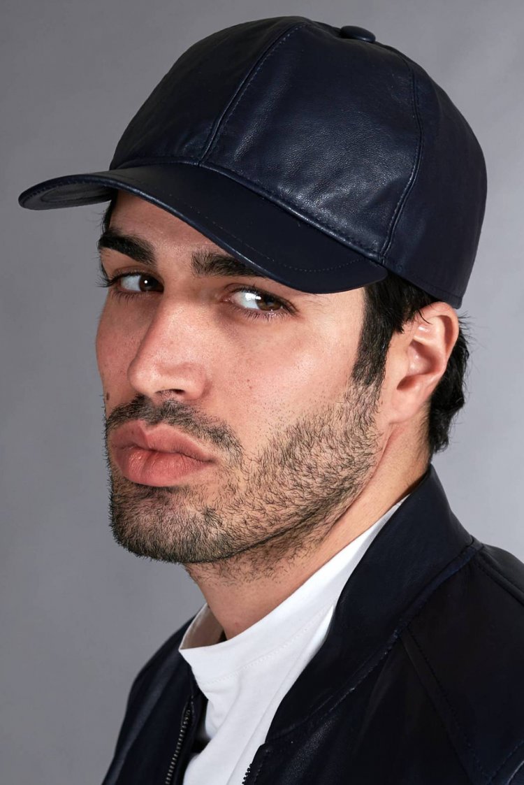 Cappello baseball in pelle blu unisex berretto strappo regolabile