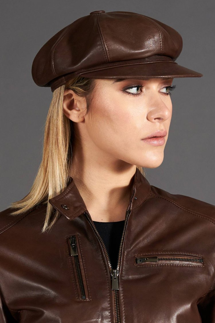 Cappello da donna in pelle testa di moro stile berretto francese