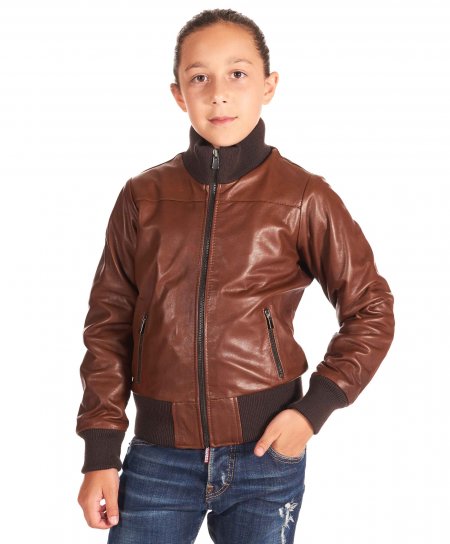 Bomber Baby Unisex in pelle cuoio effetto vintage