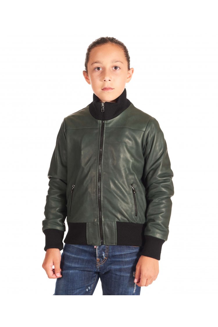 Bomber Baby Unisex in pelle naturale verde