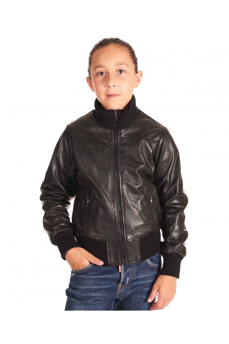 Bomber in pelle nera per bambino Unisex