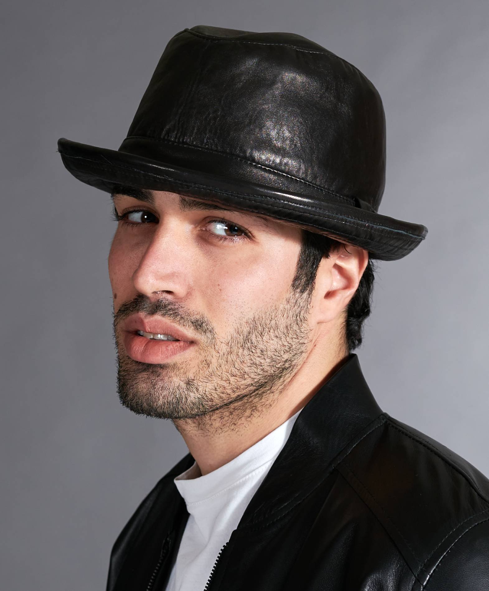 d'arienzo cappello da uomo in pelle nera stile borsalino , seleziona taglia xl (61cm), colore, nero, unisex