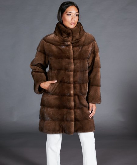 Cappotto in pelliccia di visone manica lunga • colore marron