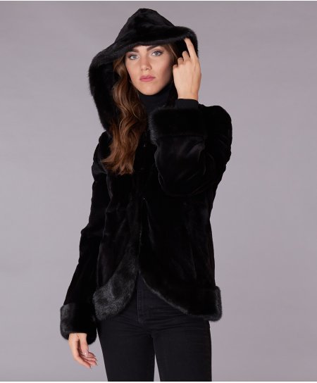 Giacca in pelliccia di visone con cappuccio • colore nero