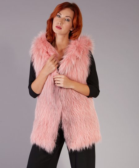 Smanicato in pelliccia di volpe con cappuccio • colore rosa