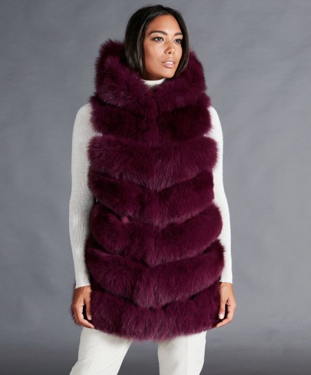 Smanicato in pelliccia di volpe con cappuccio • colore viola