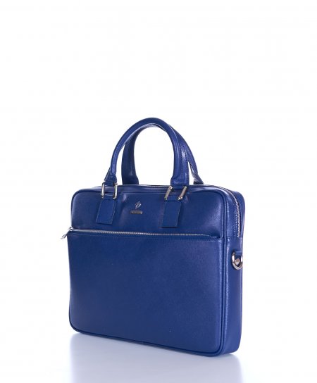 Borsa Ventiquattrore in pelle di vitello blu saffiano tasca zip