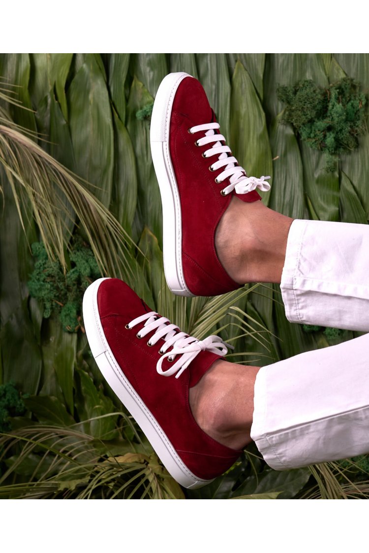 Sneakers in pelle scamosciata rossa da uomo