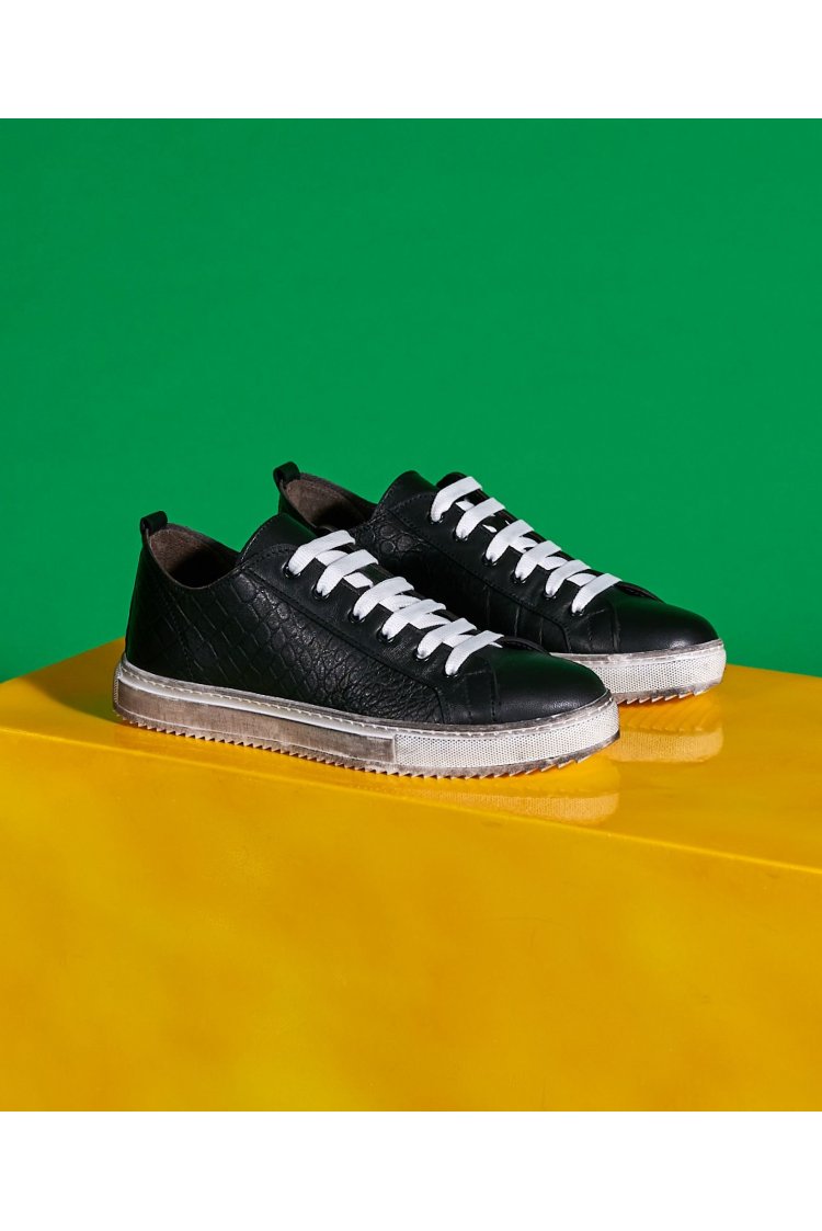 Sneakers in pelle stampata nera da uomo