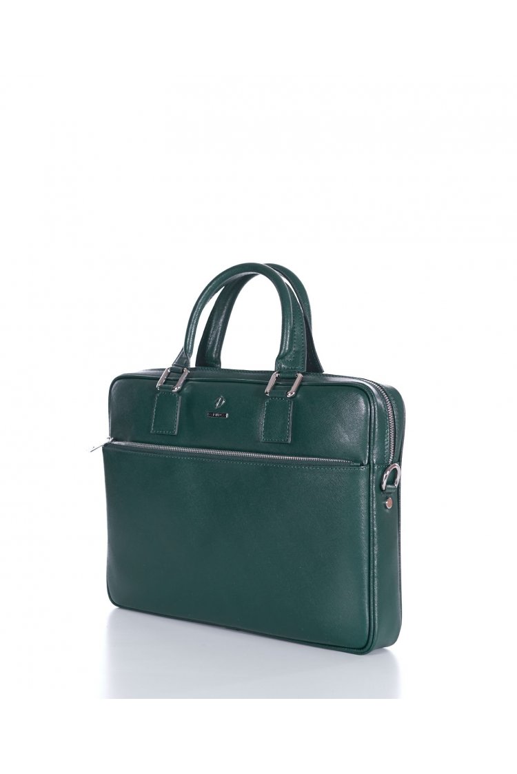 Borsa Ventiquattrore in pelle di vitello verde saffiano tasca zip