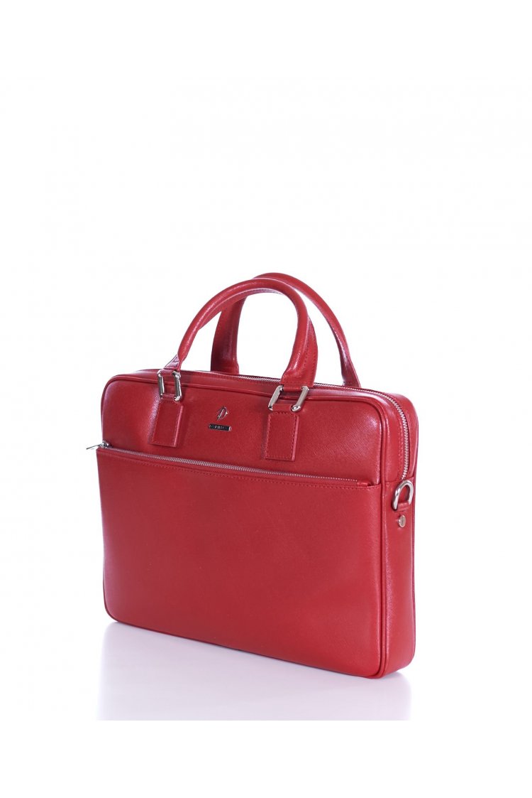 Borsa Ventiquattrore in pelle di vitello rossa saffiano tasca zip