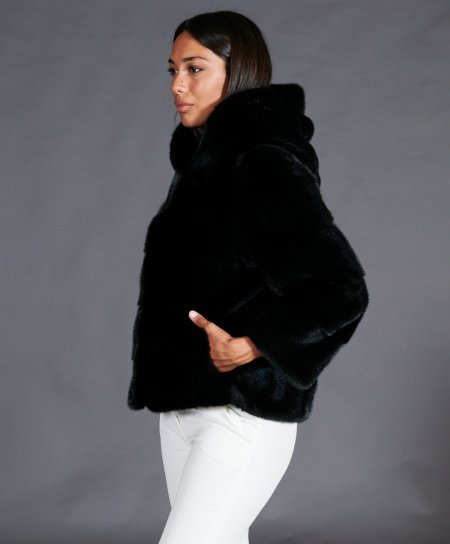 Giacca in pelliccia di visone con cappuccio • colore nero