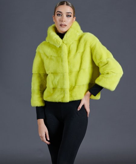 Giacca in pelliccia di visone con cappuccio • colore giallo