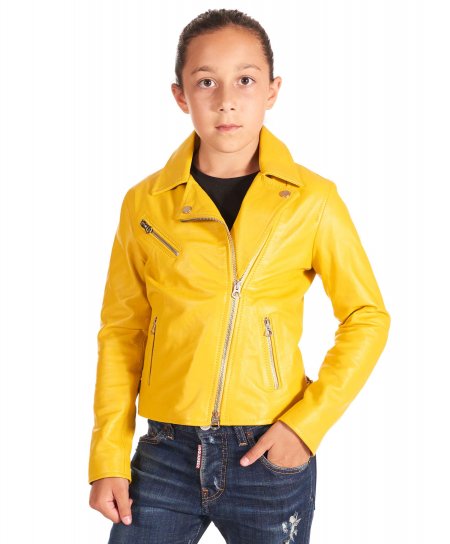 Chiodo Baby giallo giacca unisex in pelle per bambino