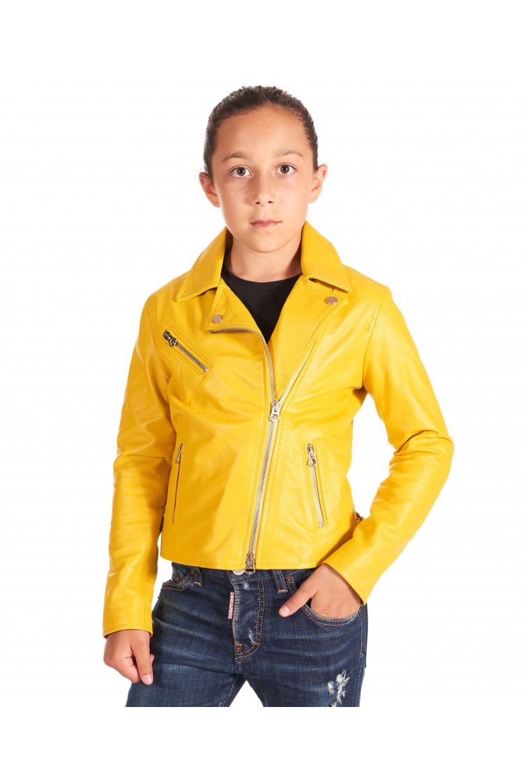 Chiodo Baby giallo giacca unisex in pelle per bambino