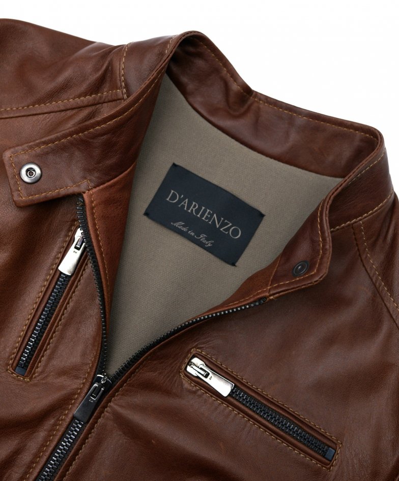 Giacca biker in pelle cuoio pull up...