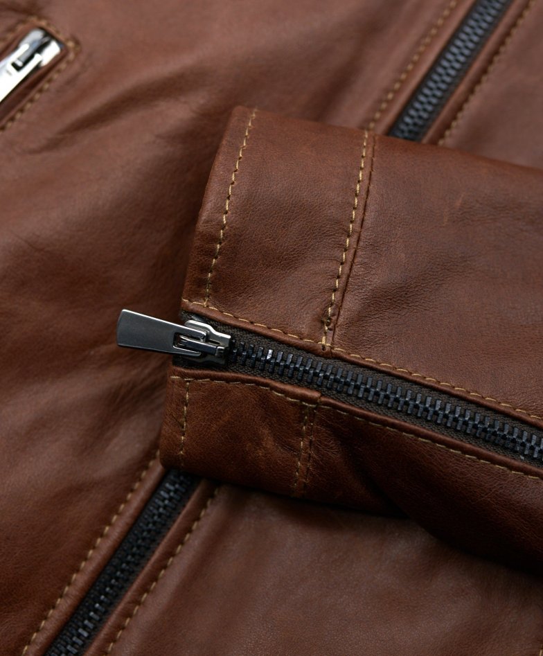 Giacca biker in pelle cuoio pull up...