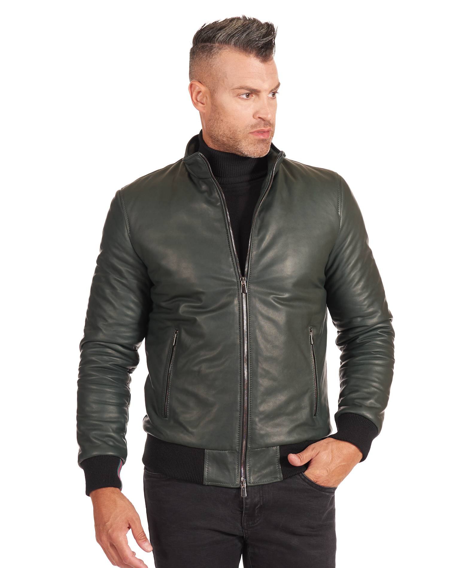 Bomber Verde in Pelle da Uomo