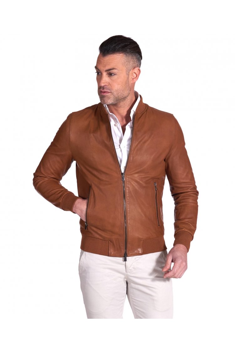 Bomber in pelle cuoio nappa...