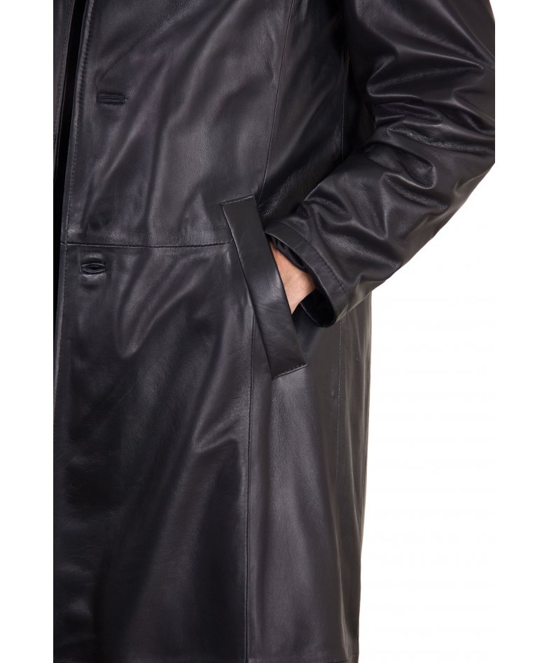 2299 matrix Cappotto lungo in pelle nera stile matrix