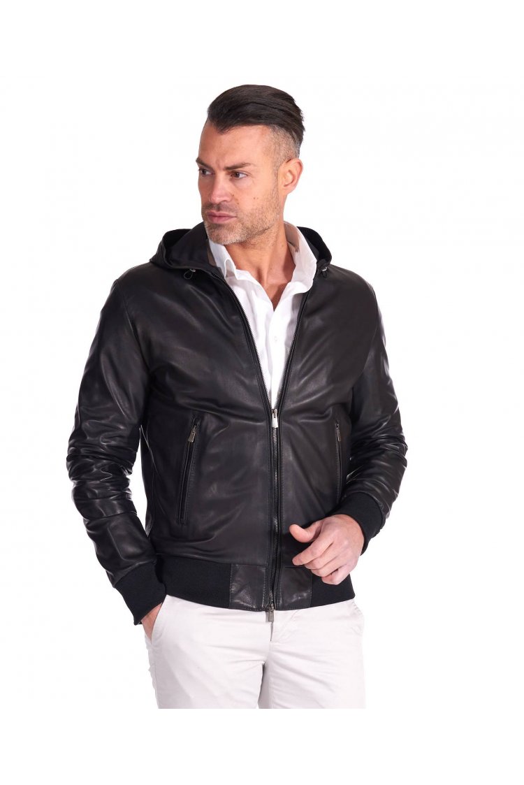 Giacca bomber in pelle nera...