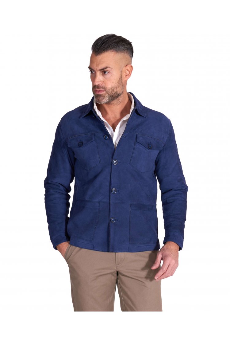 Giacca in camoscio blu e...