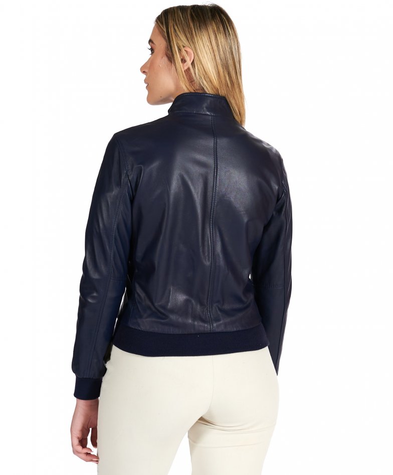 Bomber Blu in pelle da Donna D Arienzo