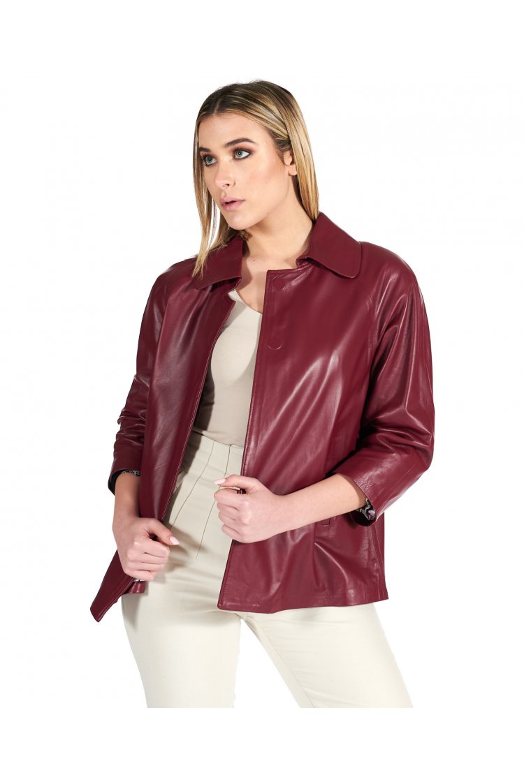 Giacca in pelle bordeaux...