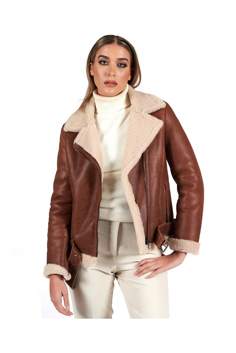 Montone shearling cuoio con...