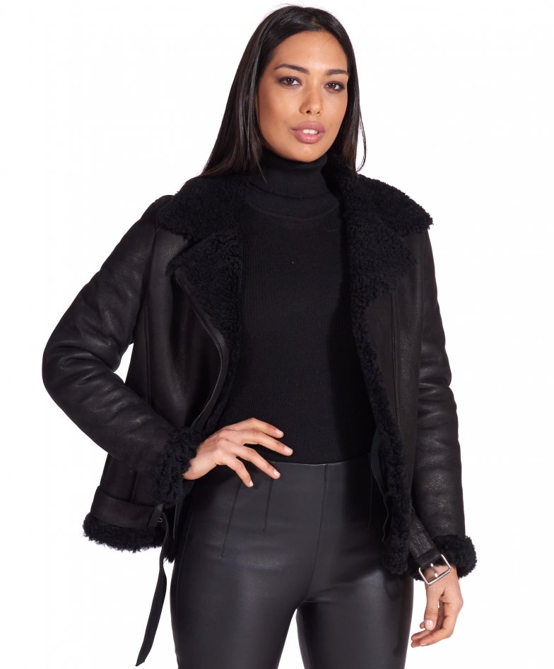 Giacca montone nero clearance donna